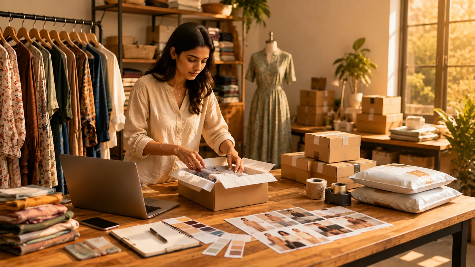 Marketplace fashion seller preparing a collection for launch