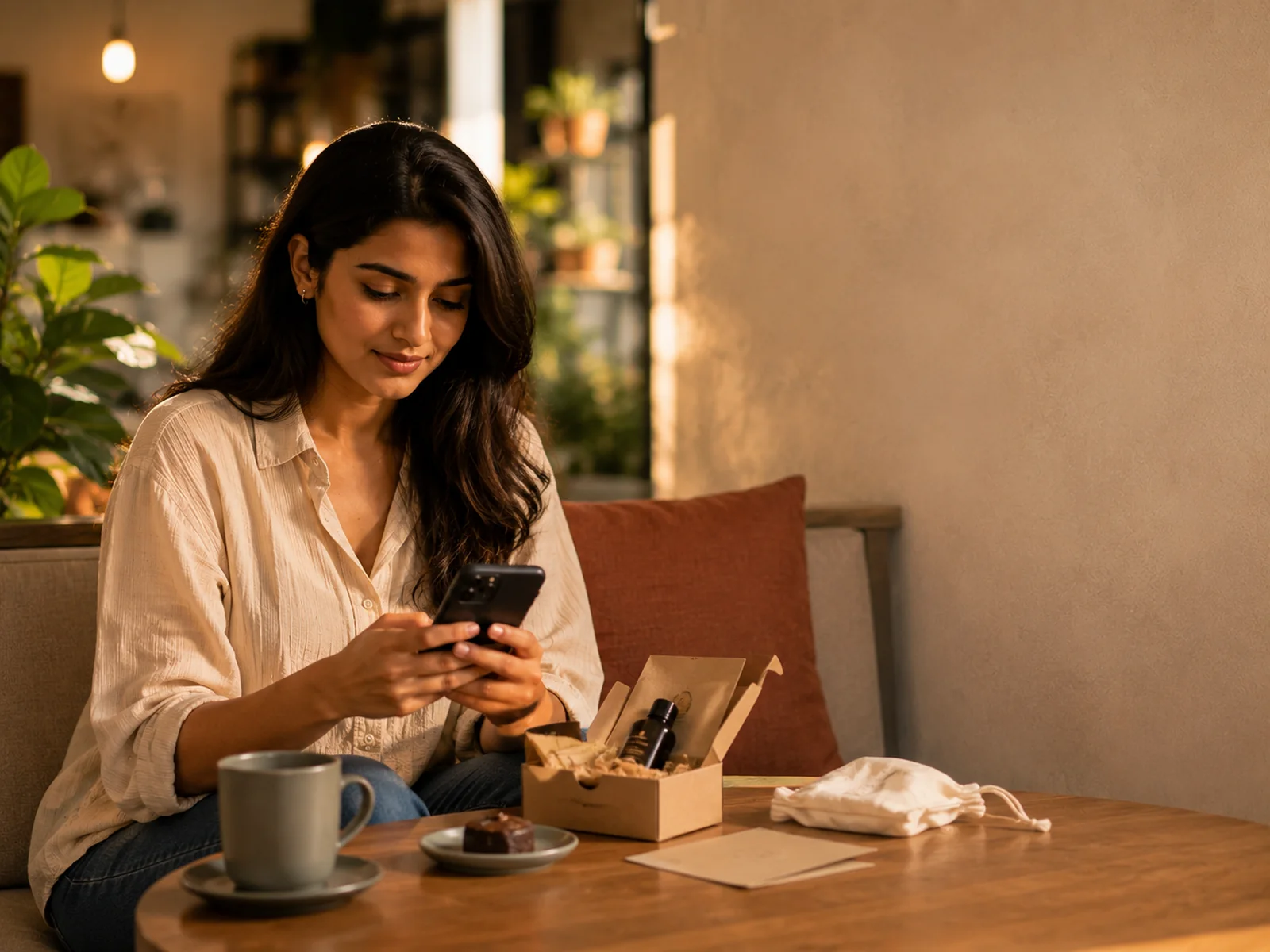 Person engaging with a product experience on a phone